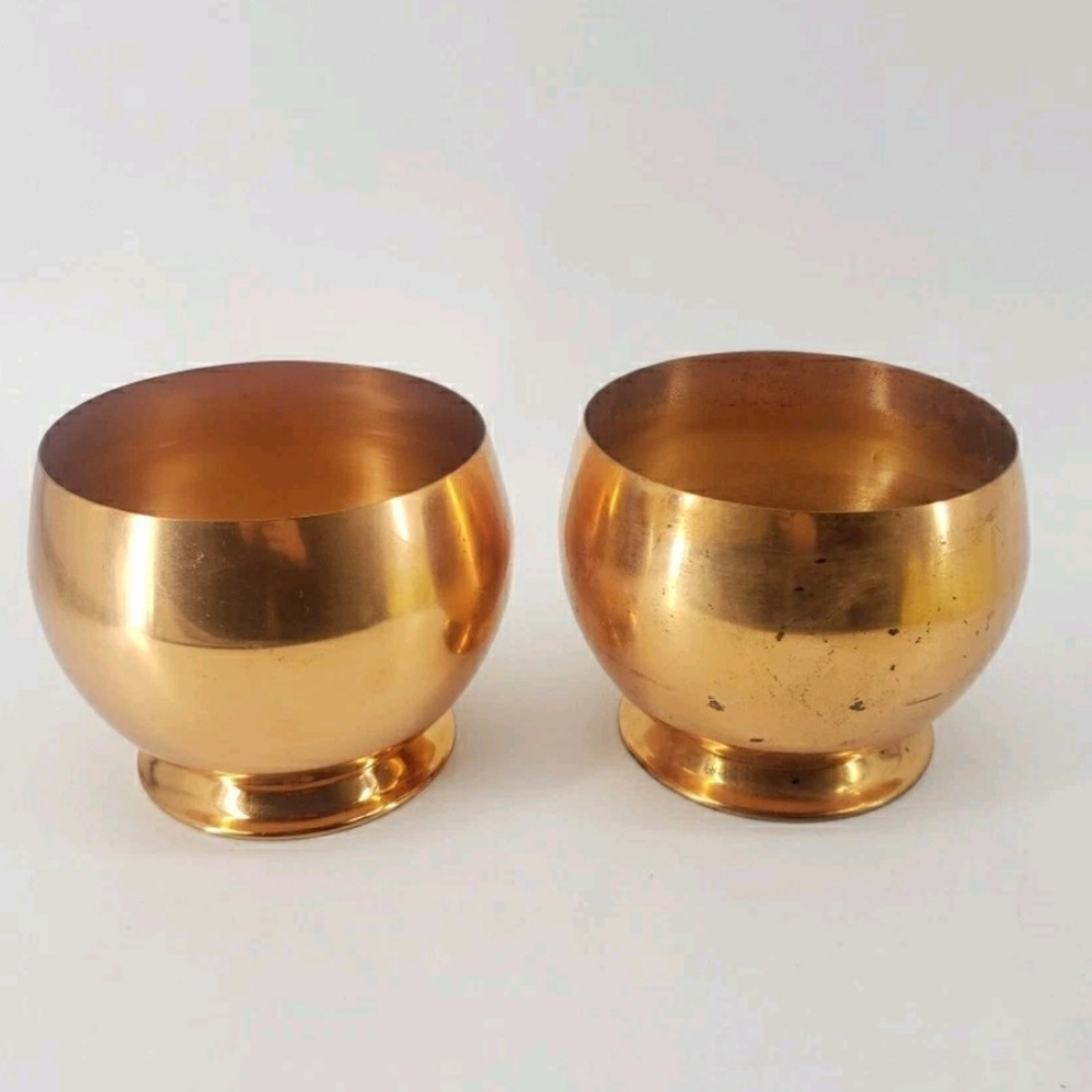 Coppercraft Guild Copper Bowl Footed Planter Set of 2 Vintage 5 1/4" Diameter